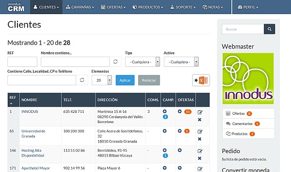 Innodus CRM: listado de ofertas
