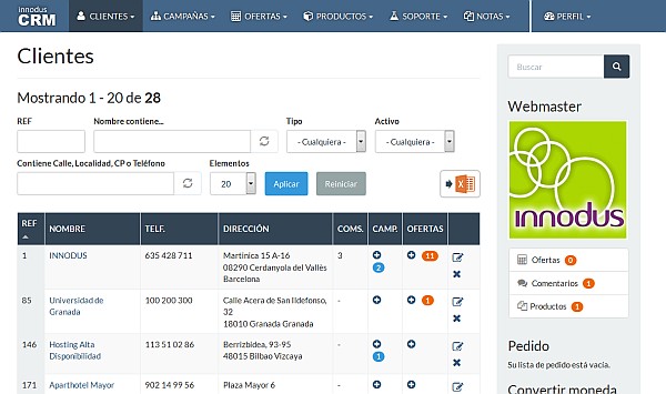 Innodus CRM: listado de ofertas