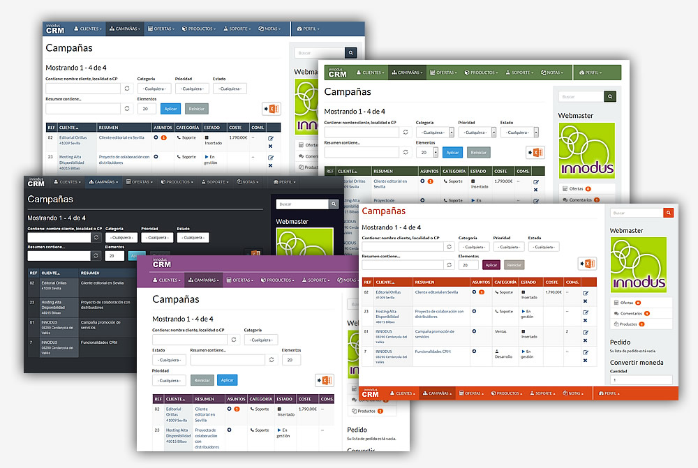 Innodus CRM: diversas configuraciones visuales