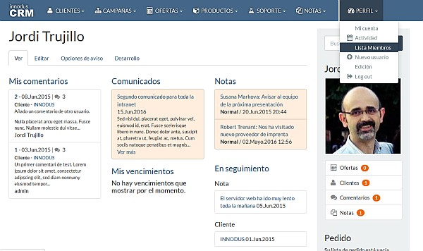 Innodus CRM: listado de ofertas